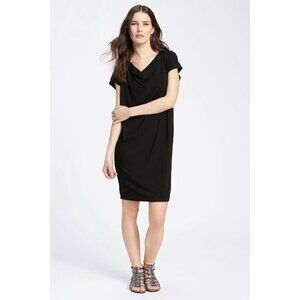 Eileen Fisher Sz S Black Draped Front Oversized Shift Dress Knit